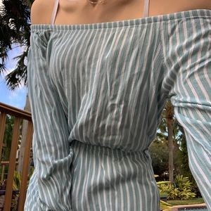 Off the shoulder striped romper